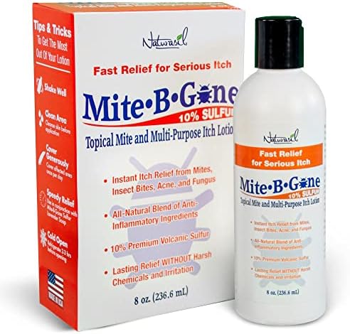 Mite-B-Gone 10% sumporni losion za ublažavanje svraba kod ujeda insekata, akni, svraba, nelagode & crvenilo | brzo & amp; efektivno olakšanje za svrab sa potpuno prirodnom mešavinom antiinflamatornih sastojaka / 8 oz