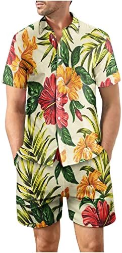 RBCulf muške cvjetne košulje Tors Shorts 2pc Set Holiday Casual Hawaii Beach odijelo Skraćene rukave