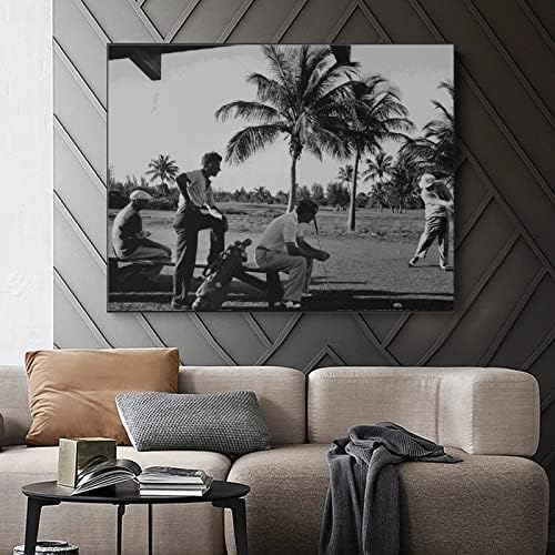 Crno-bijeli Posteri grupe muškaraca koji igraju Golf na platnenom zidu štampani ukrasom platno slikarstvo zidni umjetnički Poster za spavaću sobu dnevni boravak dekor 24x32inch Frame-Style
