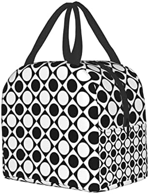 YEAHSPACE torba za ručak 10x8x6 Crna Bijela izolovana torba za ručak višekratna kutija za ručak za žene-polka dot crno bijela karirana karirana, jedna veličina