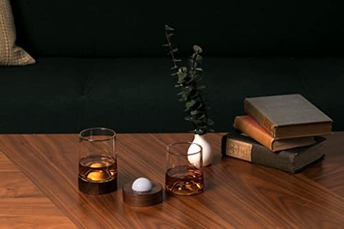 Naočare za golf i naočare za viski; Set od 2; sa pravom lopticom za golf ugrađenom u drvene podmetače; oprema