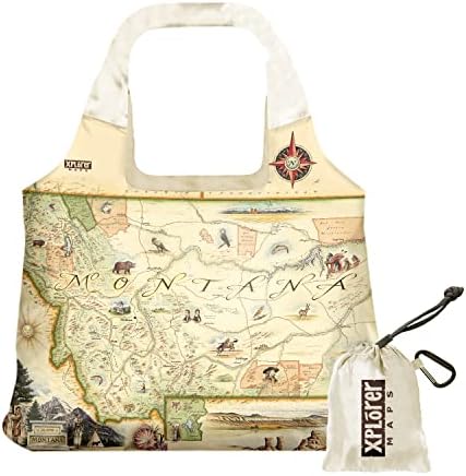 Xplorer Maps Montana State Map torbica Tote sa ručkama-torba za kupovinu namirnica-višekratna i ekološka-sklopivi najlon - džep za teške uslove rada - 18x25
