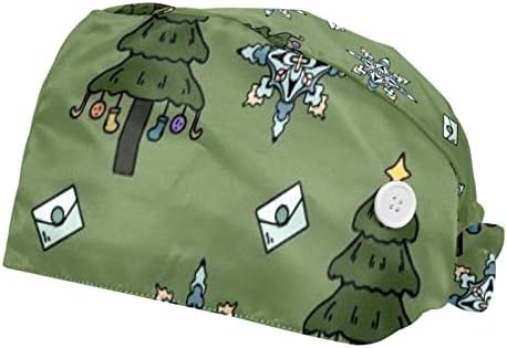 Deyya 2 paketi Podesiva radna kapa s duksevima s gumbom za medicinske sestre za žene Ponytail hat božićno drvce crno-bijelo
