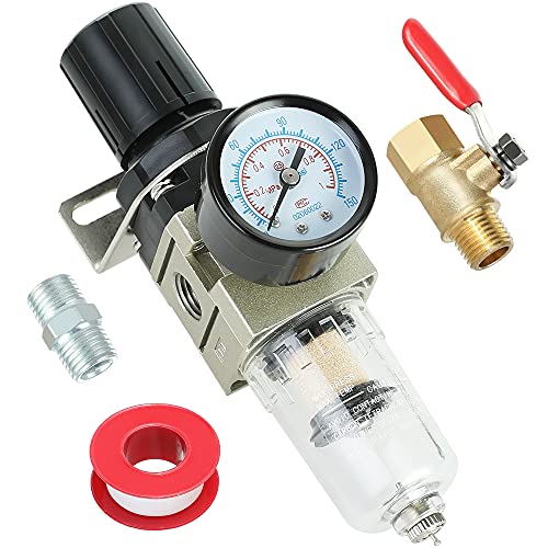 Hromee 1/4 inčni filter za vazdušni kompresor Combo, Separator ulja za vodu sa manometrom, ručni odvod, kuglasti ventil i nosač AW2000-02