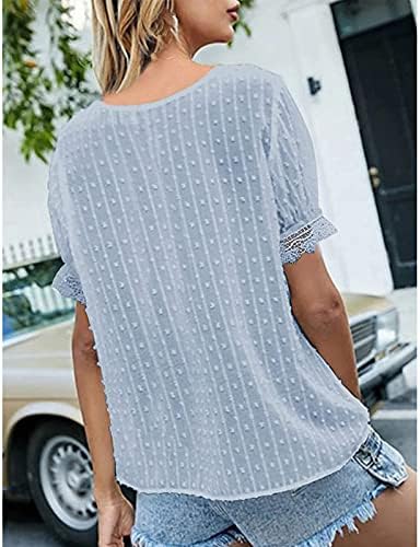 Velike majice za žene, ljetne Casual čvrste kratke rukave sa V-izrezom čipkaste majice Dressy Casual bluza tunike