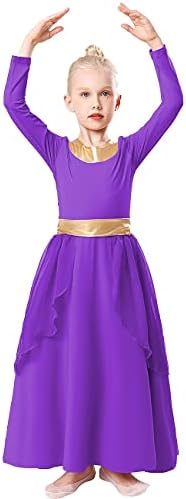 Myrisam Girls Pohvali plesni ogrtač liturgijski bogoslužni metalni pojas s dugim rukavima haljina šifonske suknje lirski kostim