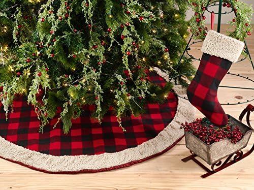Fannco Styles Buffalo Pleaid sa suknjem za graničnu stablu Sherpa 72 inča - crvena suknja za dom, božićno drvce, uređenje odmora i posebne događaje