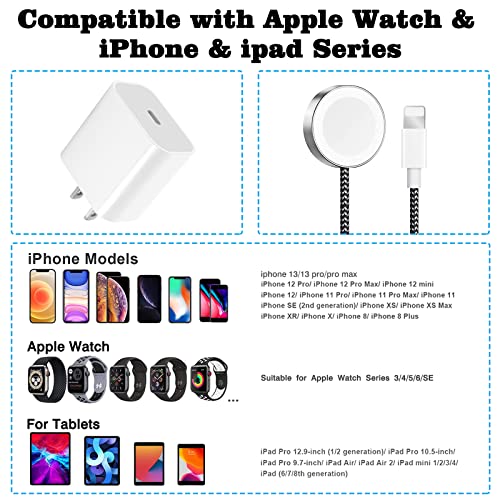 augley 2 u 1 USB C punjač za Apple Watch i iPhone, 5ft najlon pleteni iWatch Punjač sa 20w USB