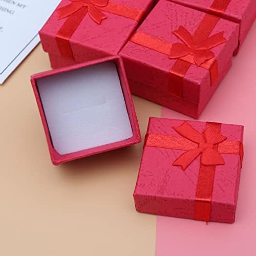 Zerodeko Kartonska kutija za papir nakit: 24pcs Crveni prsten kutija kutija za kucni prsten poklon kutija sa bowknot vrpcom za godišnjicu vjenčanja rođendan nakit Organizator Parcela