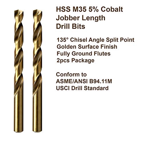 MAXTOOL 9/32 2kom identične bušilice dužine posla HSS M35 Twist burgije 5% kobalt potpuno brušene