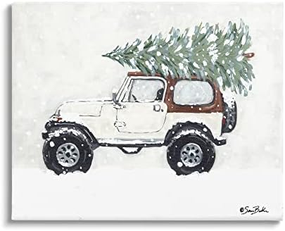 Stupell Industries Snježni bijeli kamion koji nosi svježe božićno drvo, dizajn Sara Baker
