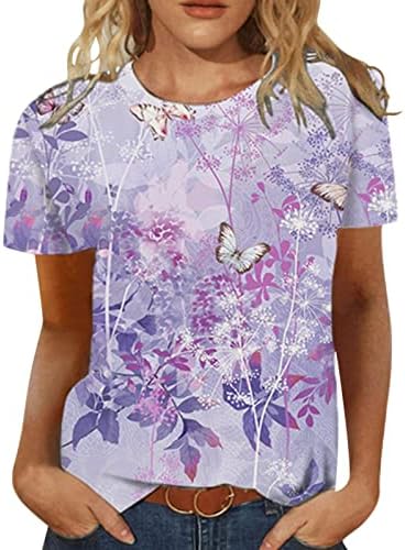 Košulja za rukav žensku modnu ispis kratkih rukava o izrez T majica bluza ljubičasta