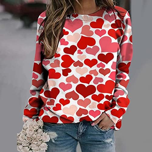 Fanteecy Valentines vrhovi za žene 2023 Slatka srčana grafička tee Crewneck Duks dugih rukava Pulover povremene bluze