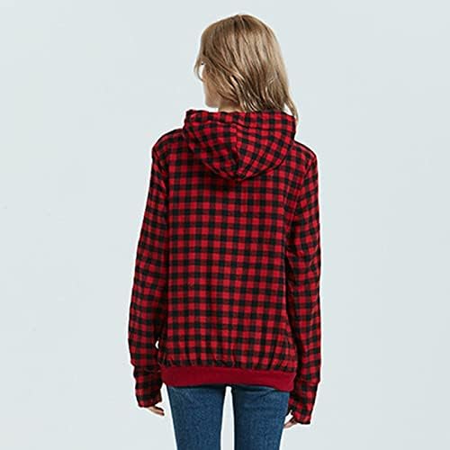 Kućica za kućne ljubimce ženske jeseni i zimske runo, duks s kapuljačom s kapuljačom, pulover veliki džep ploča s kariranim dukserom e-crvena