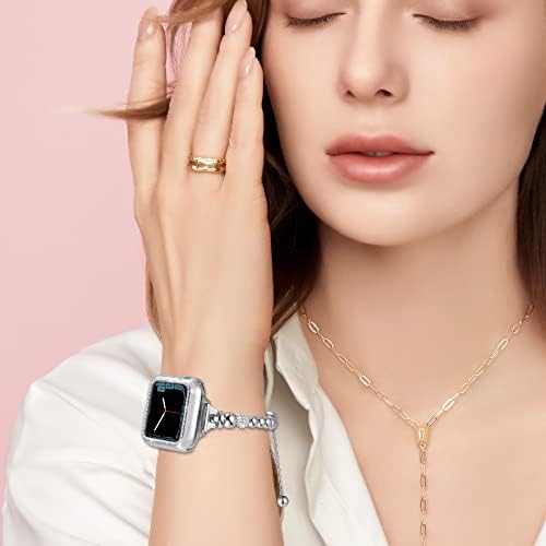 Dilando Bling srebrni metalni bead bend za Apple Watch 40 mm i zlatni lančani pojas kompatibilan sa iWatch bakom 40mm