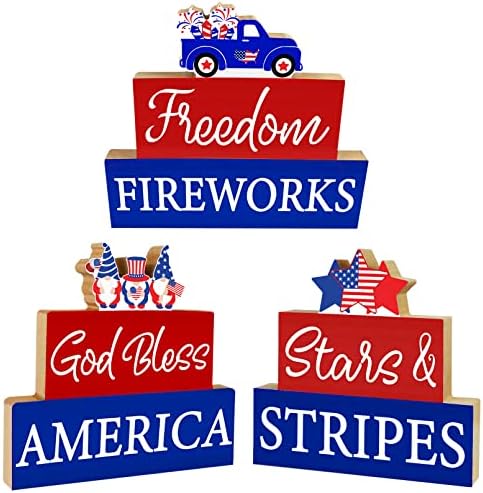 4. jula Patriotski ukrasi, 3pcs Drveni znakovi Dekoracije za sjećanja Bog blagoslovi Amerika