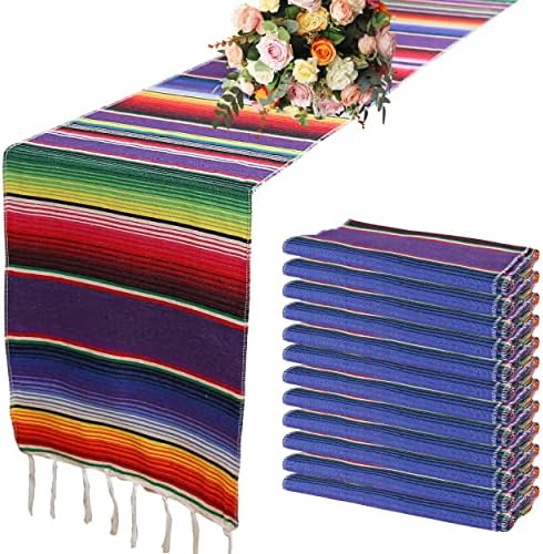 Ssyaqra 12pack meksički trkači za stol, fiesta meksički serape trkač za trkače za ruke za meksičku zabavu vjenčani ukrasi na otvorenom pikski stol, 14x84inch