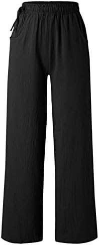 Miashui Flare nogavi ženske pamučne hlače sa širokim nogama visoke struk ravne retro književne casual pantalone cijeli dan nošenje
