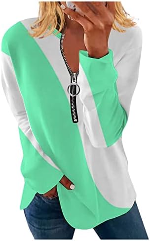 Ženski vrhovi i bluze Dressy casual 2022 Modni rukav palilice s dugim rukavima Zipper V izrez Loop Fit Tunic Top Majica