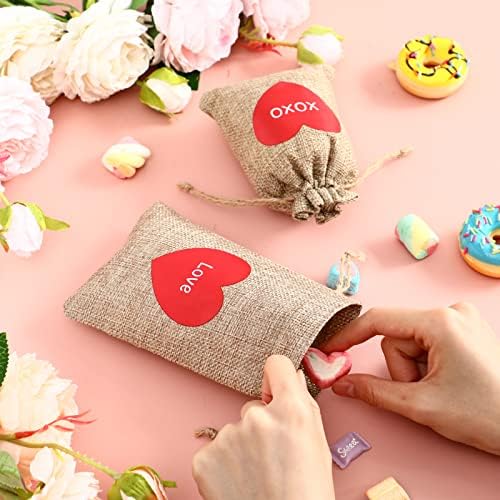 Crtiin 24 komada Valentine srce Burlap torbe Valentinovo poklon torba poklon bombona vezice Torbe torbica posteljina