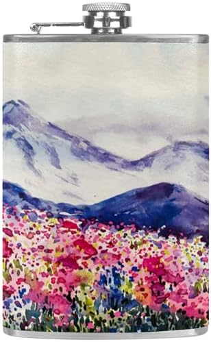 Hip tikvica za tečnost od nerđajućeg čelika nepropusna sa levkom 7.7 Oz kožna navlaka odlična ideja za poklon tikvica - akvarel Spring Landscape Mountain