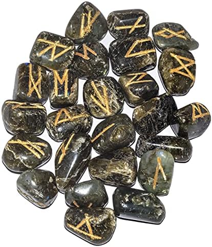 Pyor Labradoritet Gemstone runne Set kamena | ugravirani starijeg Futhark Alphabets | Čakra Sretno dragulja