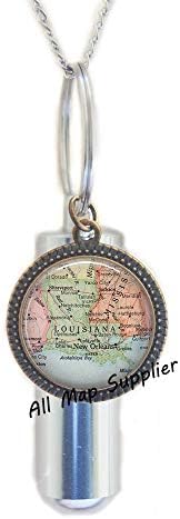AllMapsupplier modna kremacija urn ogrlica, Louisiana Map urn, Louisiana Karta Kremat urn ogrlica
