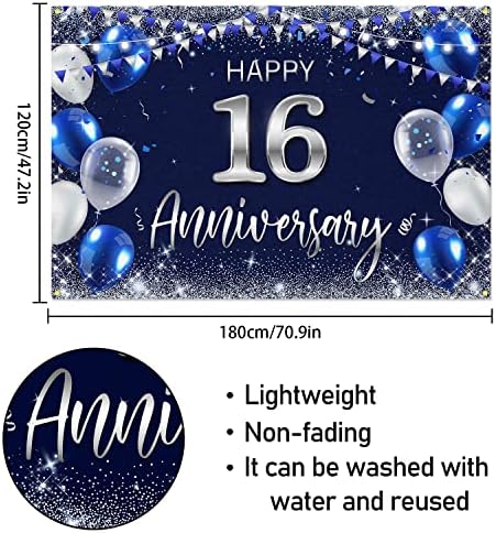 Sretna 16. godišnjica pozadina Banner dekor mornarsko plavo-Srebrna Glitter Sretna 16 godina godišnjica
