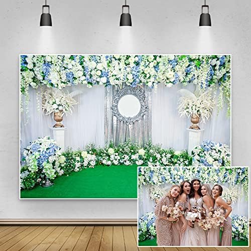 Yeele 10x8ft vjenčanje cvjetna zavjesa pozadina plavo bijelo svjetlo cvijeće bijela zavjesa zelena trava