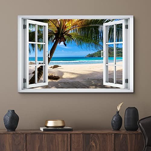 wall26 Canvas Print Wall Art pogled na prozor tropsko ostrvo plaža za odmor raj divljina priroda fotografija realizam scenski pejzaž šareni višebojni za dnevni boravak, spavaću sobu, ured - 24x36
