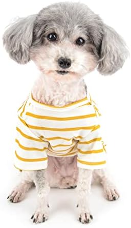 Zunea Striped Dog Shirts for Small Dogs proljeće ljeto T-Shirts meka prozračna štenad Odjeća osnovna majica rastezljiva pet Girl Boy Odjeća Odjeća zaštita od Sunca za Yorkie Chihuahua žuta l