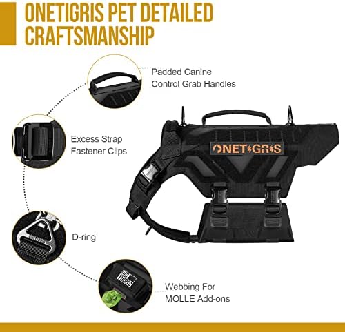 OneTigris X-Armor Tactical pas pojas Full Metal, no Pull pas pojas prsluk sa reflektirajućim čičak, vojni podesiv lako staviti na psa prsluk pas za hodanje planinarenje trening