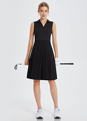 Baleaf ženske duljine koljena golf haljina Naslijeđena haljina bez rukava bez rukava Elegantno polo v vrat upf