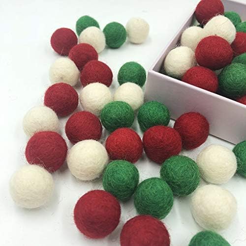 Božićne lopte sa crvenim zelenim bijelim 80pc 2cm DIY FELTED POM POM GARLAND WOLL kuglice