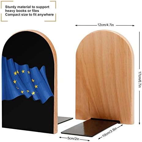 EU Zastava slikarstvo Drvo Bookend dekorativni Non-Skid kraj knjige 1 par 7x5 inča