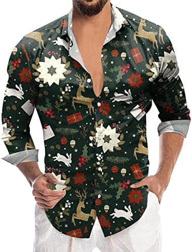 Muška Moda Casual Božić digitalna 3D štampa Holiday rever dugme Dugi rukav majica Top Plus kratka