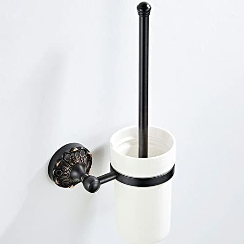 WC četkica i držač, crna antikva WC držač četkica Set, mesingana zidna toaletna četkica za keramiku za