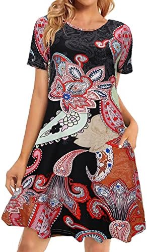 Miashui Womens plus veličina haljina Ženska majica kratkih rukava od tiskane casual meke haljine sa džepom
