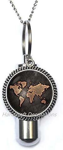 HandFarcTecorations Map Svjetska kremacija URN ogrlica Globe kremiranje urn ogrlica Zemlje Karta Nakit svijeta