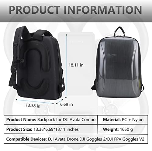 Fleyekist Prijenosni tvrdi futrola za DJI Avatu, profesionalni vodootporni ruksak za nošenje prtljažnika Kompatibilan je s DJI Avata drone, DJI naočale 2 / DJI FPV naočale V2 i više kombinovanih dodataka