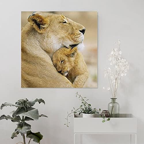 Majčin ljubav životinja Art Poster Cuddling Životinjski lavovi i baby lav Početna Kupatilo Zidno dekor Poster