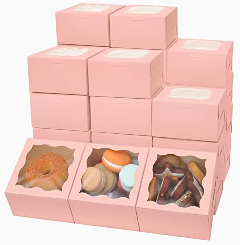 Pink Bakery kutije sa prozorom 4x4x2, 5 inča male veličine kutija za pecivo Mini kutija za kolačiće