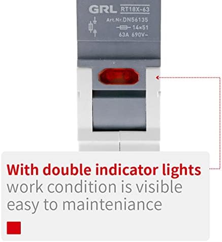 ZTHOM 1PCS držač osigurača Osnovna kutija AC RT18X-63 Indikatorska lampica 500V RO16 DIN Rail