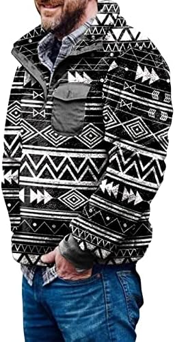 Muški džemper od flisa moda, sa džepovima dugmad Aztec zabavni džemperi Zip up V-izrez džemperi dukserica za muškarce zima