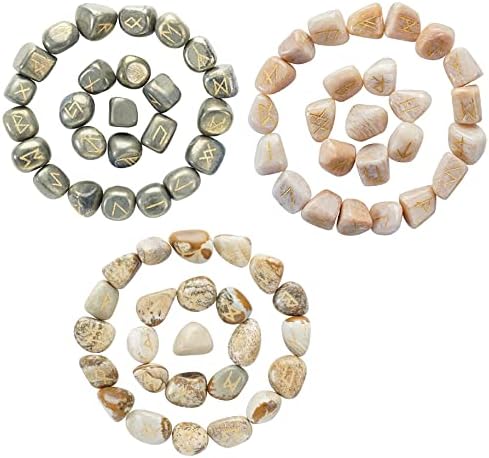 Crocon Picture Jasper, Zlatni pirit, Crveni Moonstone runne kamenje postavlja se postavljenim kristalnim runama, reiki ljekovita runa za meditaciju čakri balansiranja, rune kamen za početnike sa Crystal vodičem