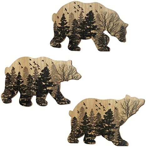 VividyBug Porodica Rustikalni drveni medvjedi dekor sa 3 medvjeda - šuma rustikalni zidni