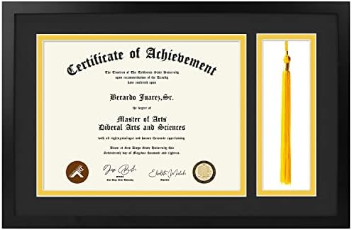 Golden State Art, okvir diplome sa držačem resice 11x17.5 drveni okvir za dokument/sertifikat 8.5x11, sa duplom prostirkom, pravo staklo, kutija sa Crnom senkom