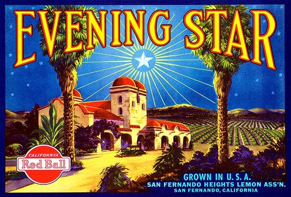 Večernja zvijezda-San Fernando Kalifornija-1930-ih-Poster sa naljepnicama sanduka