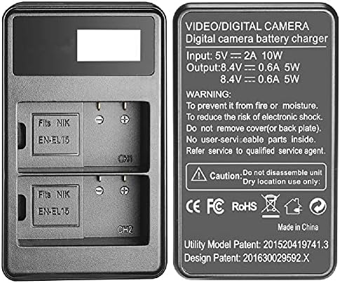 Mookeenone 1 * 2 Priključak za baterije + LCD punjač za Nikon D500 D600 D800 D800E D7000 D7100