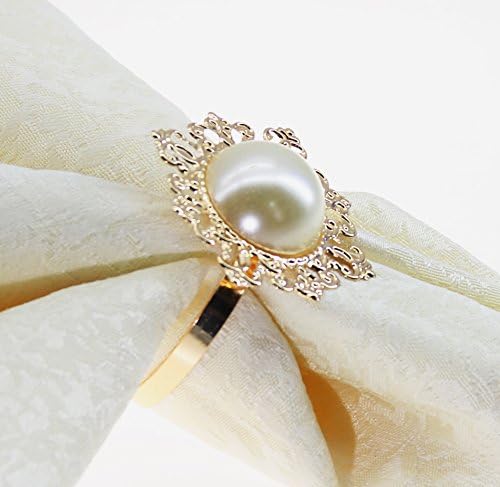 Quaeas QN180150102 Zlatni biserni prsten sa salvetom, vjenčani držač salveta, 12pcs set